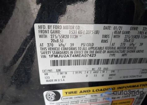 2021 Ford Expedition Limited z USA, uszkodzony, nr VIN 1FMJU2AT4MEA07423